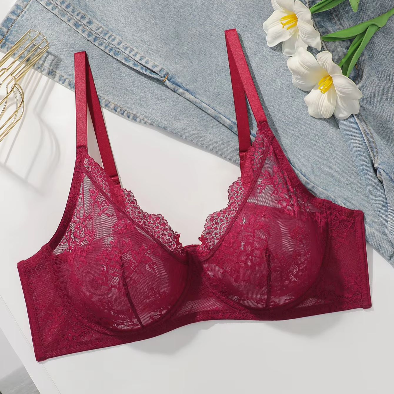 Damski biustonosz plus size, c – Sheer Mesh Bra recenzja i cena
